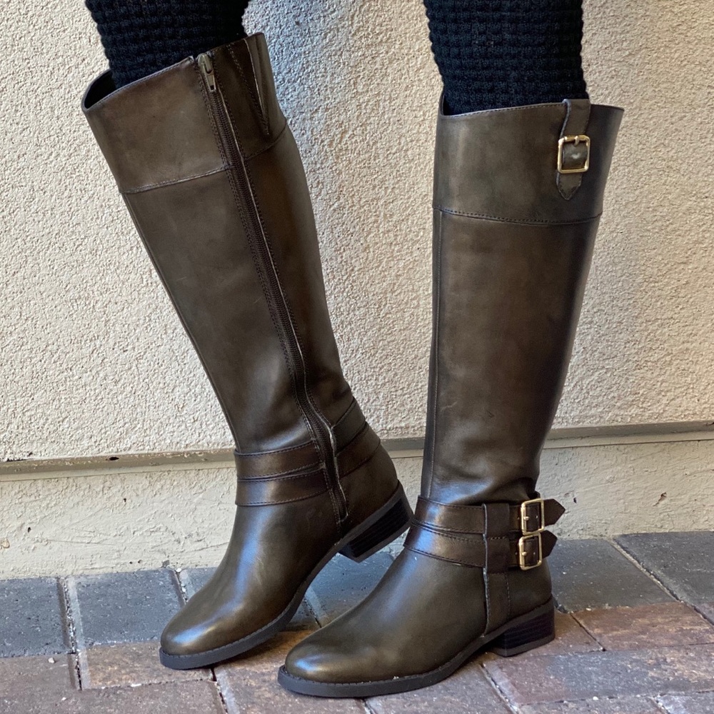 Rare Moss Wide Calf Genuine Leather Knee Boots - Picture 6 of 9